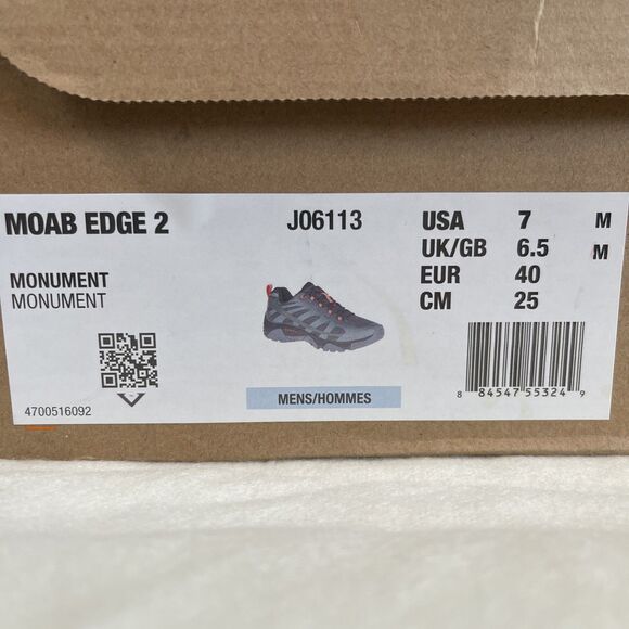 NIB MERRELL J06113 GRAY MOAB EDGE 2 MONUMENT HIKING SHOE SNEAKERS Men 7 Women 9 - Picture 8 of 11